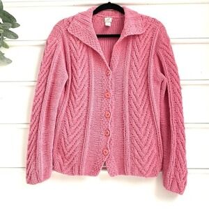 J.Jill Handknit Chenille Soft Pink Collared Cardigan S